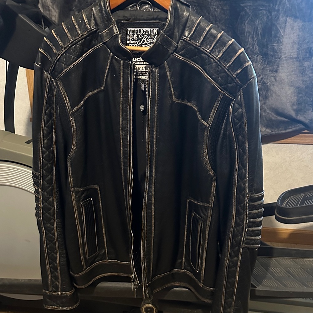 Affliction Black Leather Bomber Jacket